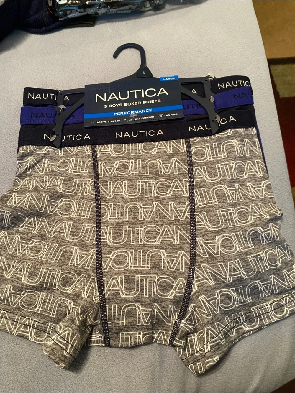 Nautica Boys Gray Logo Performance Boxer Briefs with Navy Waistband - 3 Pack